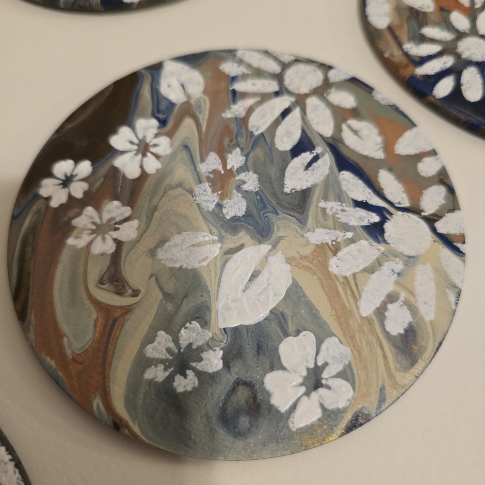 5 HANDCRAFTED Wood Floral Beach Coasters HANDMADE & HANDPAINTED Table Art Decor - Picture 12 of 13